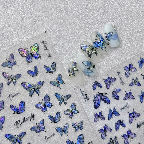 Butterfly Nail Art Stickers Holographic 3D Relief Laser Gradient Adhesive DIY Manicure Decoration