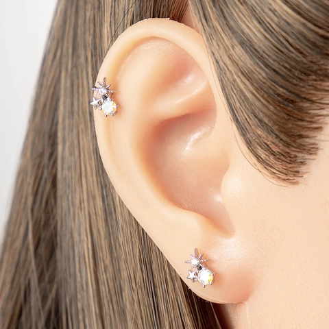 Ster Kraakbeen Stud Oorbel Titanium Staal Koper Kleurrijke Zirkonia Opaal Schroefsluiting Piercing Sieraden Dames Chic