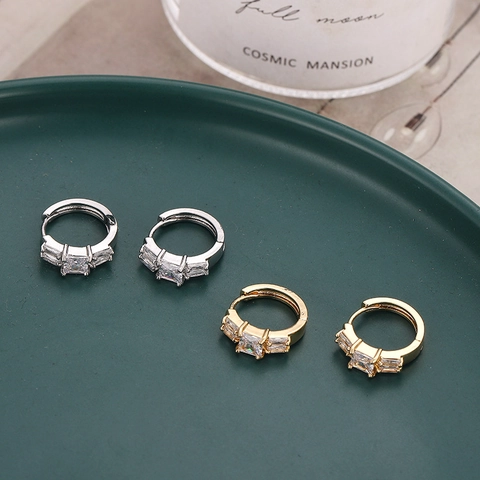 Pendientes de Aro de Cobre Geométricos Con Strass Incrustado Poste de Acero Inoxidable Para Mujer Joyería de Moda