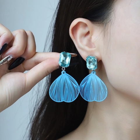 Blue Hollow Flower Jewelry Necklace Dangle Earrings Stud Earrings And Ring Alloy Crystal Rhinestone Oversized Bohemian