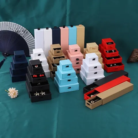 Scatola Portagioie a Cassetto Moderno Minimalista in Carta Cartone Scatola Regalo per Anelli Orecchini Collane Bracciale Confezione Organizer Maniglia Nastro