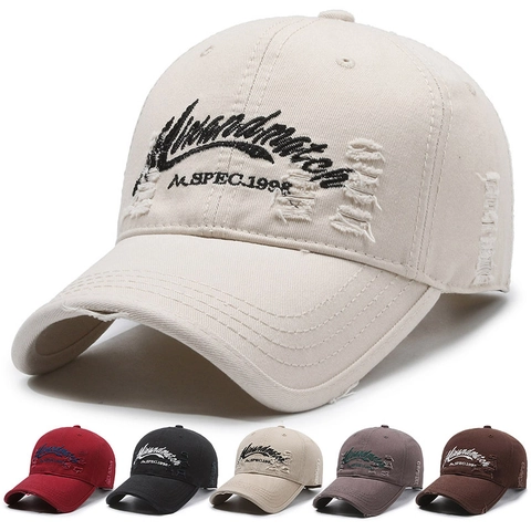 Gorra De Béisbol De Algodón Desgastado Para Hombres Mujeres Vintage Bordado Rasgado Sombrero De Sol Ajustable Retro Exterior