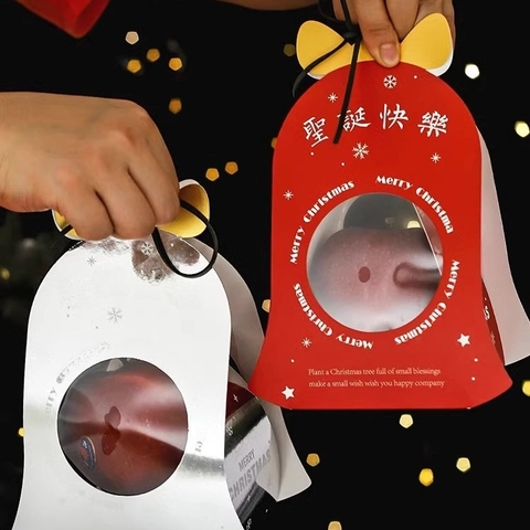 Christmas Apple Gift Boxes Tree Bell Shape Cardstock Clear Window Gold Stamping Festival Holiday Favors Treats Packaging