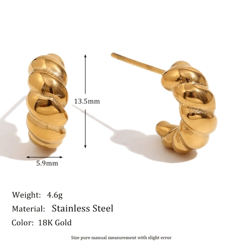 Croissant Twisted Stud Earrings Stainless Steel 18K Gold Plated Threaded Horn Shape Minimalist Retro Jewelry For Women
