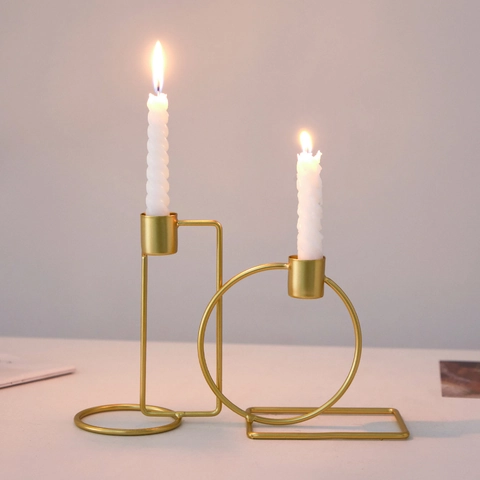 Geometric Iron Candle Holder Metal Minimalist Nordic Style For Romantic Dinner Table Decor Gold Black Home Ornament