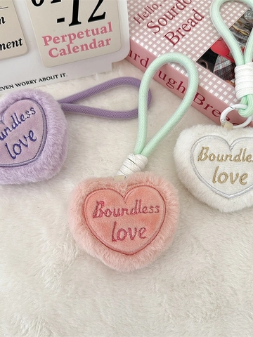 Hart Pluche Sleutelhanger Met Borduurwerk Zacht Kunstbont Tas Hanger Gevlochten Koord Voor Rugzak Decoratie