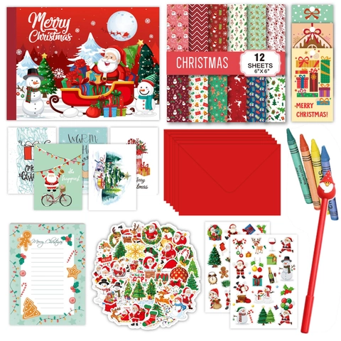 Christmas DIY Journal Kit Notebook Stickers Cards Envelopes Crayons Pen Scrapbooking Holiday Gift Stationery