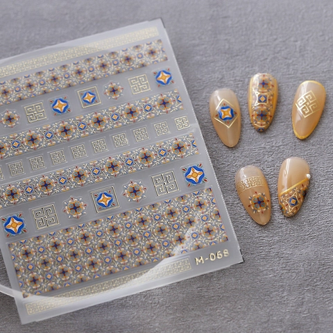 3D Relief Nail Art Stickers Gold Foil Bohemian Ethnic Mandala Floral Pattern Retro Self Adhesive DIY Manicure Decoration