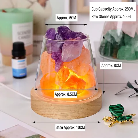 Natural Crystal Aromatherapy Diffuser Stone Night Light LED Solid Wood Base Glass Cup Indoor Home Fragrance Ornament