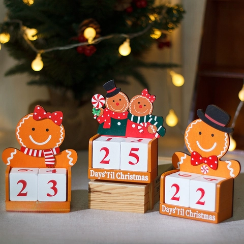 Lebkuchenmann Holz Weihnachts Countdown Kalender Desktop Feiertags Deko Ornament Tischästhetik