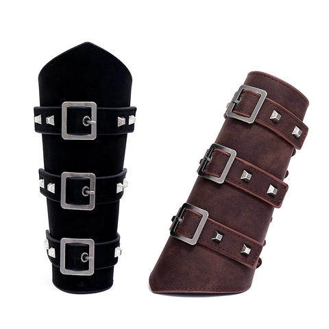 Medieval Punk PU Leather Bracer Adjustable Buckle Rivet Arm Guard For Men Women Halloween Cosplay Biker Accessory Single Piece