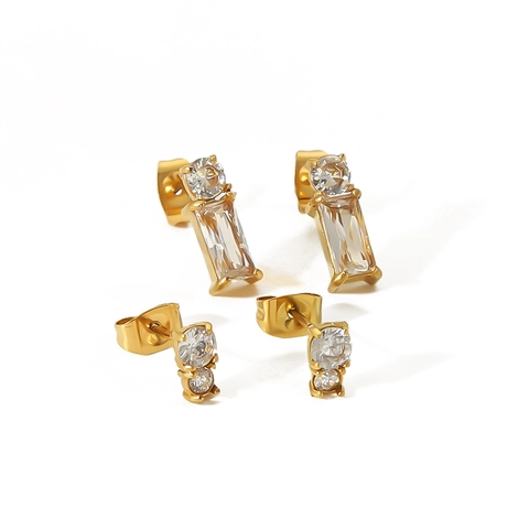 Orecchini A Lobo In Acciaio Inossidabile Da Donna Con Zirconia Cubica Geometrico Quadrato Rettangolare Rotondo Non Sbiadisce Stile Ins Gioielli