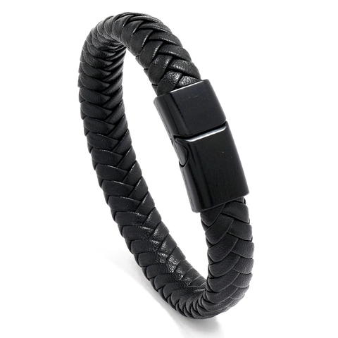 Pulsera De Cuero PU Trenzado Para Hombre Con Cierre Magnético De Aleación Estilo Punk Tejido Simple