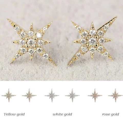 North Star Stud Earrings Copper Cubic Zirconia Micro Pave Eight Pointed Star Dainty Minimalist Jewelry For Women