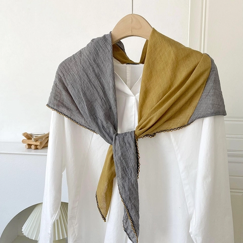 Châle Triangulaire En Coton Et Lin Pour Femmes Avec Bordure En Dentelle Festonnée Écharpe Décorative Légère Pare-soleil