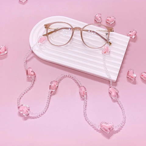 Rosa Herzperlen Brillenkette Aus Acryl Süße Transparente Harz Sonnenbrillenkette Dekoschnur Für Damen