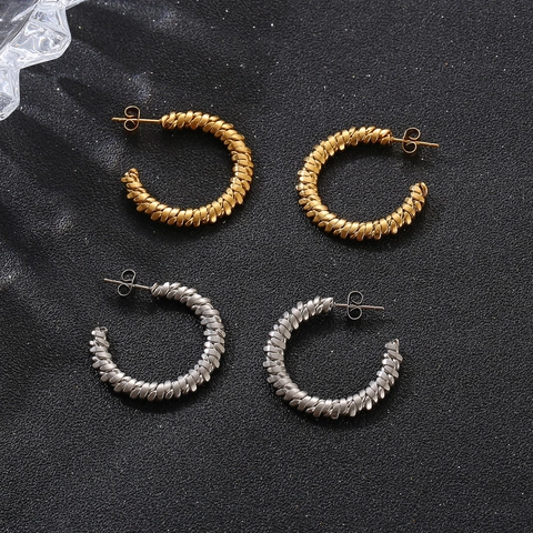 Twisted Rope Hoop Earrings Stainless Steel 18K Gold Plated C Shape Braided Trendy Minimalist Jewelry For Women