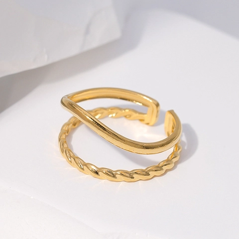 Anello Aperto A Doppio Strato In Acciaio Inossidabile Corda Intrecciata Minimalista Regolabile Gioielli Di Moda Per Donna