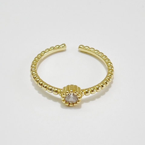 925 Sterling Silver Zircon Open Ring For Women Beaded Band Adjustable Minimalist Fashion Jewelry