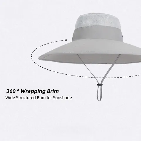 Outdoor Wide Brim Sun Hat Men Fishing Hiking Waterproof Quick Dry Breathable Mesh Adjustable Chin Strap Nylon Summer