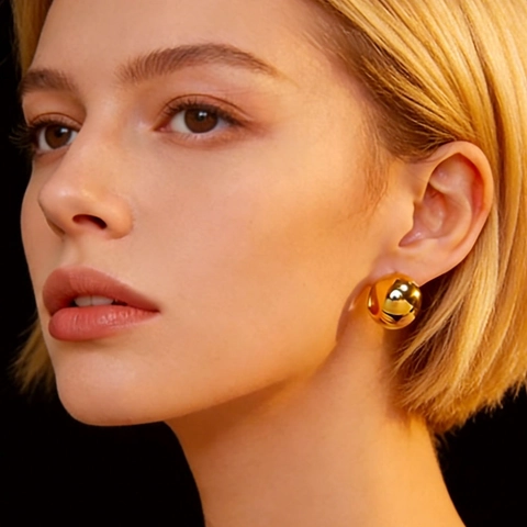 Orecchini a Cerchio a Forma di C con Sfera Rotonda Liscia Minimalista in Acciaio Inossidabile per Donna Gioielli Geometrici di Moda