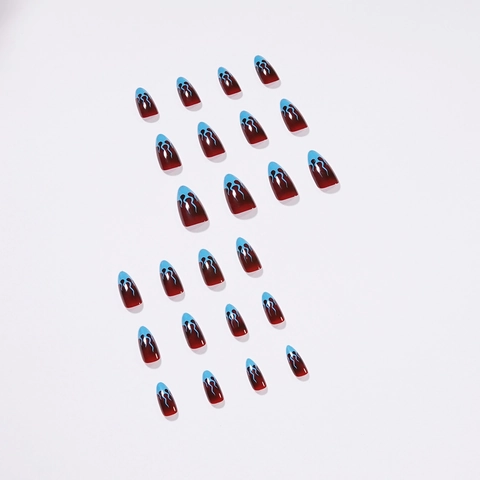 Ongles À Presser Français Longs Stiletto Design Ambre Écaille De Tortue Motif Flamme Bleue Amovibles Faux Ongles