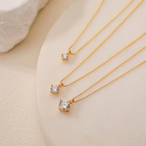 925 Sterling Silber Zirkonia Halskette Für Damen Runder Einzelner Stein Anhänger Boxkette Choker Gold Silber Schmuck