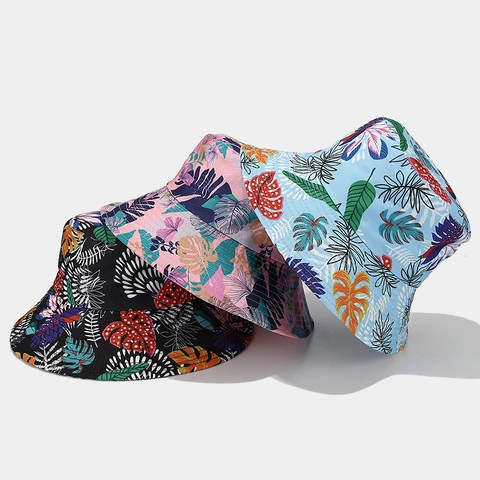 Women Reversible Bucket Hat Wide Brim Sun Protection Polyester Floral Plaid Print Outdoor Travel Folding Summer Cap