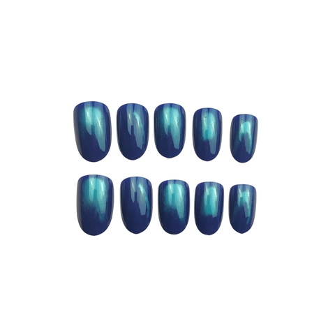 Blaue Cat Eye Magnetische Press On Nägel Oval Kurze Künstliche Nägel Mit Glitzer Stern Muster