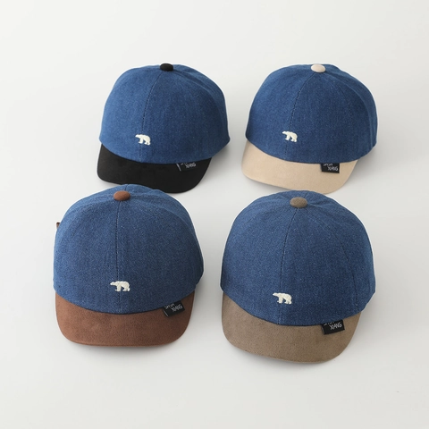 Cappello Da Baseball Bambini Denim Cotone Tesa Corta Orso Polare Ricamato Regolabile Cappello Sole Per Piccoli
