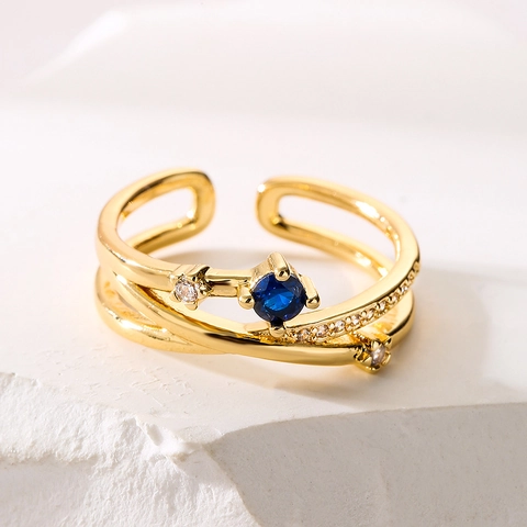 Anello Aperto In Rame Placcato Oro Geometrico Irregolare Zircone Malocchio Gioielli Da Dito Regolabili Per Donna Moda