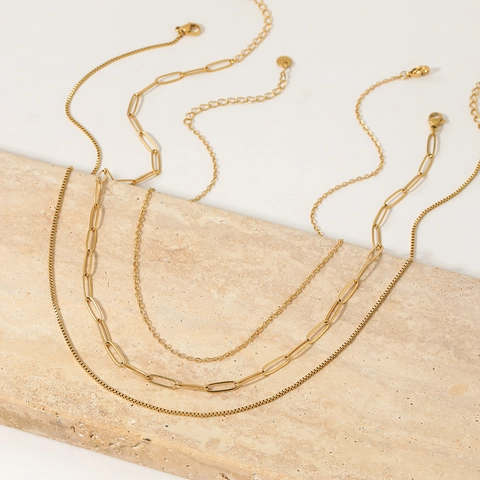 Layered Necklaces Stainless Steel Waterproof Sweatproof Paperclip Box Chain Minimalist Jewelry For Women