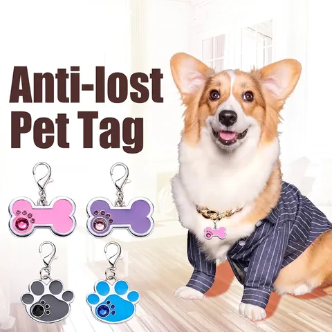 Pet ID Tags Bone Paw Shapes Zinc Alloy Enamel Rhinestone Pendants Lobster Clasp Dogs Cats Accessories