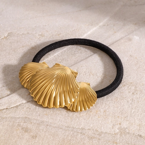 Coletero de Concha de Acero Inoxidable Dorado Metálico Cuerda de Pelo Alta Elasticidad Sujetador de Coleta Moda para Mujer