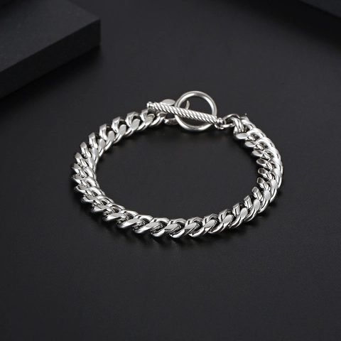 Titanstahl Panzerkette Armband Für Herren Silber Poliert Metallkette Schmuck Mit T-Bar OT Verschluss Minimalistisches Zubehör