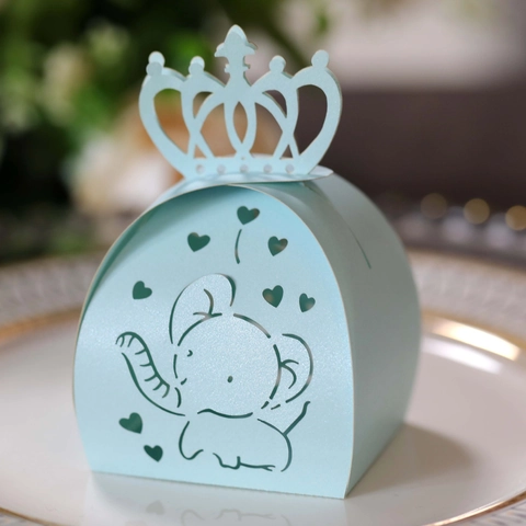 Scatola Regalo Di Caramelle Corona Elefante Tagliata Al Laser Carta Perla Artificialta Matrimonio Baby Shower Compleanno Festa Decor