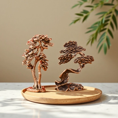 Retro Messing Plattiert Kiefer Miniatur Bonsai Figur Für Desktop Büro Home Decor Verwittertes Metall Zen Ornament