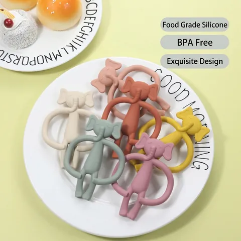 Baby Teether Toy Food Grade Silicone Elephant Rabbit Shape Easy Grasp Molar Rod BPA Free Infant Soothing