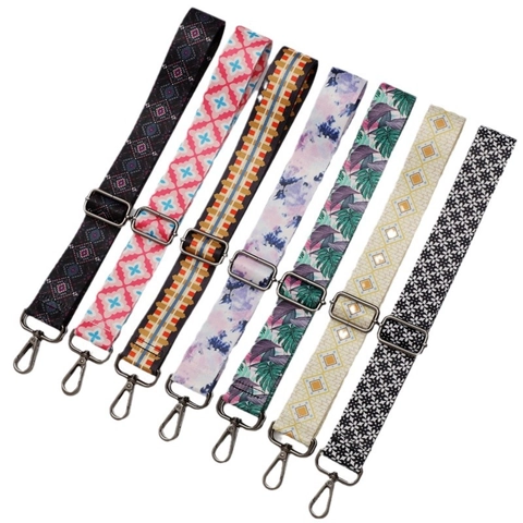 Wide Bag Shoulder Strap Replacement Woven Polyester Webbing Metal Hooks Adjustable Crossbody Handbag Decorative Bohemian Pattern