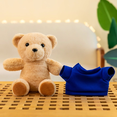 Cute Teddy Bear Plush Toy With T-Shirt Brown Stuffed Animal Doll Soft Plushie Bear Gift For Children Birthday Souvenir Home Decoration