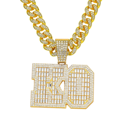 Hip Hop Iced Out Pendant Necklace Alloy Rhinestone Cuban Link Chain Street Punk Style Jewelry For Men And Women