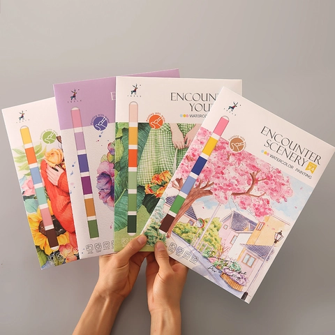 Tragbare Aquarell Malerei Karten Mit Festem Pigment Und Pinsel DIY Zeichenset Blumen Mädchen Landschaft Themen Für Hobby