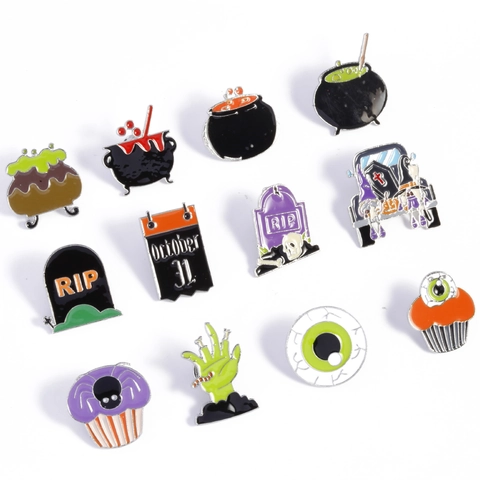 Halloween Emaille Broche Pin Zinklegering Heksenketel Grafsteen Geest Badges Voor Partij Rugzak Trui Decoratie