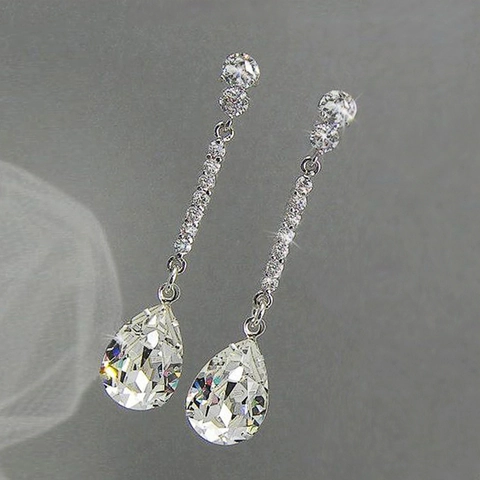 Pendientes Colgantes En Forma De Pera Gota De Agua Cobre Zirconia Lujo Boda Fiesta Joyería De Moda Para Mujer