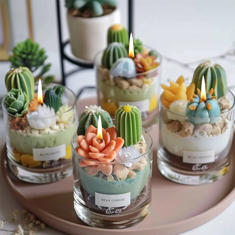 Realistic Succulent Plant Silicone Mold Flower Cactus Shape For DIY Scented Candle Aromatherapy Stone Soap Plaster Cake Decorating