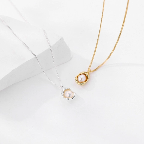 S925 Sterling Zilveren Kunstparel Ketting Voor Vrouwen Onregelmatige Organische Lava Hanger Choker Frans Minimalistische Sieraden