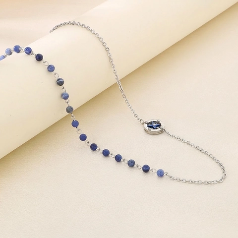 Collana Splicing Asimmetrica Acciaio Inossidabile 316L Con Perline Sodalite Blu Ciondolo Bussola Stella Per Donna