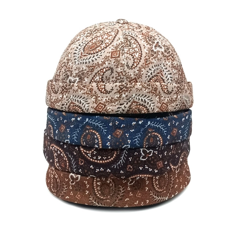 Brimless Docker Hat Cotton Paisley Pattern Adjustable Miki Cap Vintage Street Style Beanie Hat