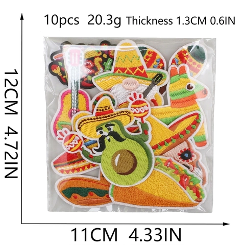 Parches Bordados Fiesta Mexicana Termoadhesivos Apliques Para Ropa Taco Sombrero Guitarra Aguacate DIY Parche Costura