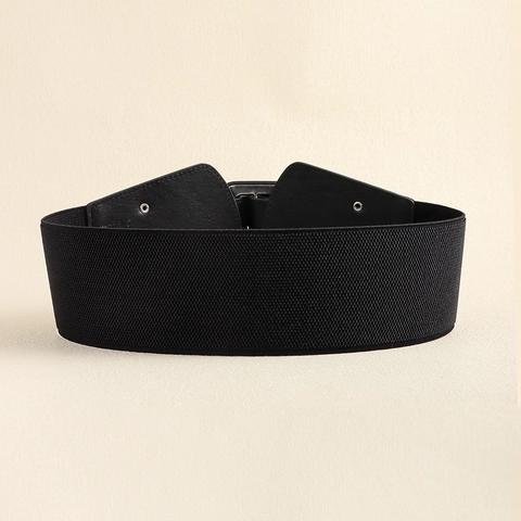 Women Wide Corset Belt PU Leather And Elastic Band Rectangular Buckle Rivets Decorative Waistband For Dress Coat